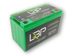 LBP 12V 108Ah BT High Performance Lithium Battery with green casing, black label, and visible branding — ideal for marine, camper, and solar deep cycle applications