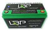 LBP 36V 60Ah BT Lithium Battery with Bluetooth monitoring, durable green and black casing, and detailed technical specifications labeled on the exterior