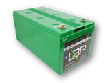 36V 120Ah LBP BT Lithium Battery with green casing, branded label, and M8 terminals, designed for high-performance deep cycle use – Lithium Battery Power, LLC.