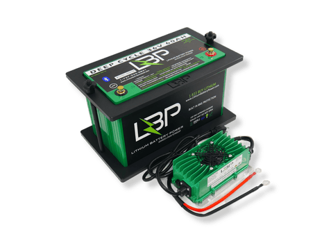 LBP 36V 60Ah Trolling Motor Lithium Battery Kit with 10Ah waterproof lithium charger and custom Group 31 waterproof tray, ideal for marine deep cycle applications