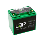 LBP 12V 35Ah Lithium Battery featuring compact green and black casing, ideal for trolling motors, campers, and portable power setups – Lithium Battery Power, LLC.