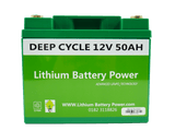 LBP 12V 50Ah ECO Lithium Battery with compact green design and black label, ideal for solar systems, campers, and portable power solutions – Lithium Battery Power, LLC.