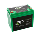 LBP 12V 75Ah Lithium Battery featuring green casing and labeled terminals, designed for deep cycle use in boats, RVs, and solar energy systems – Lithium Battery Power, LLC.